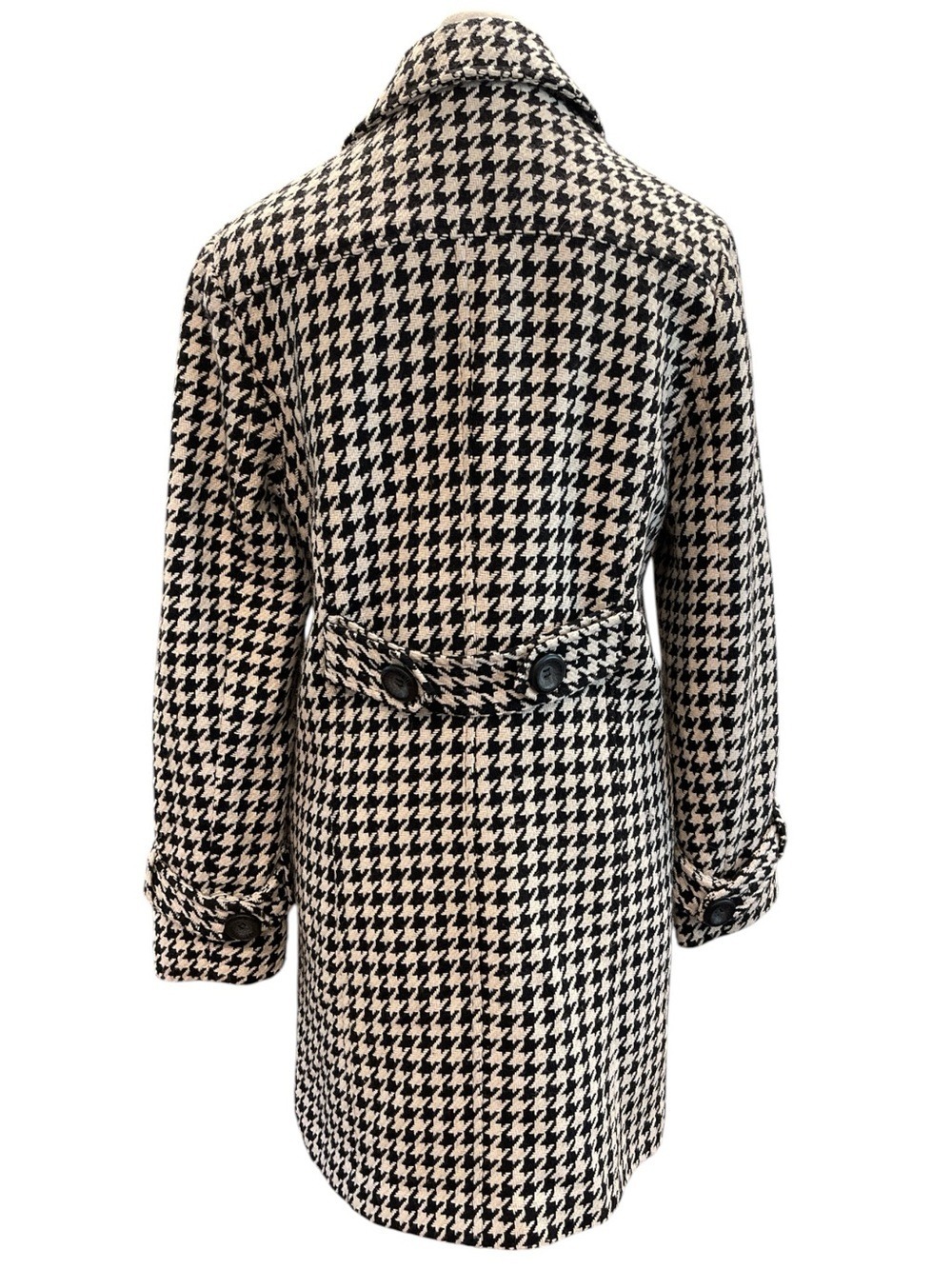 Wool Blend Houndstooth Car Coat Womens Small Black Ivory Classic - Picture 5 of 8